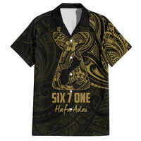 Gold Guam Latte Stone Tribal Tattoo Family Matching Off The Shoulder Long Sleeve Dress and Hawaiian Shirt Hafa Adai Six 7 One LT9 Dad's Shirt - Short Sleeve Gold - Polynesian Pride
