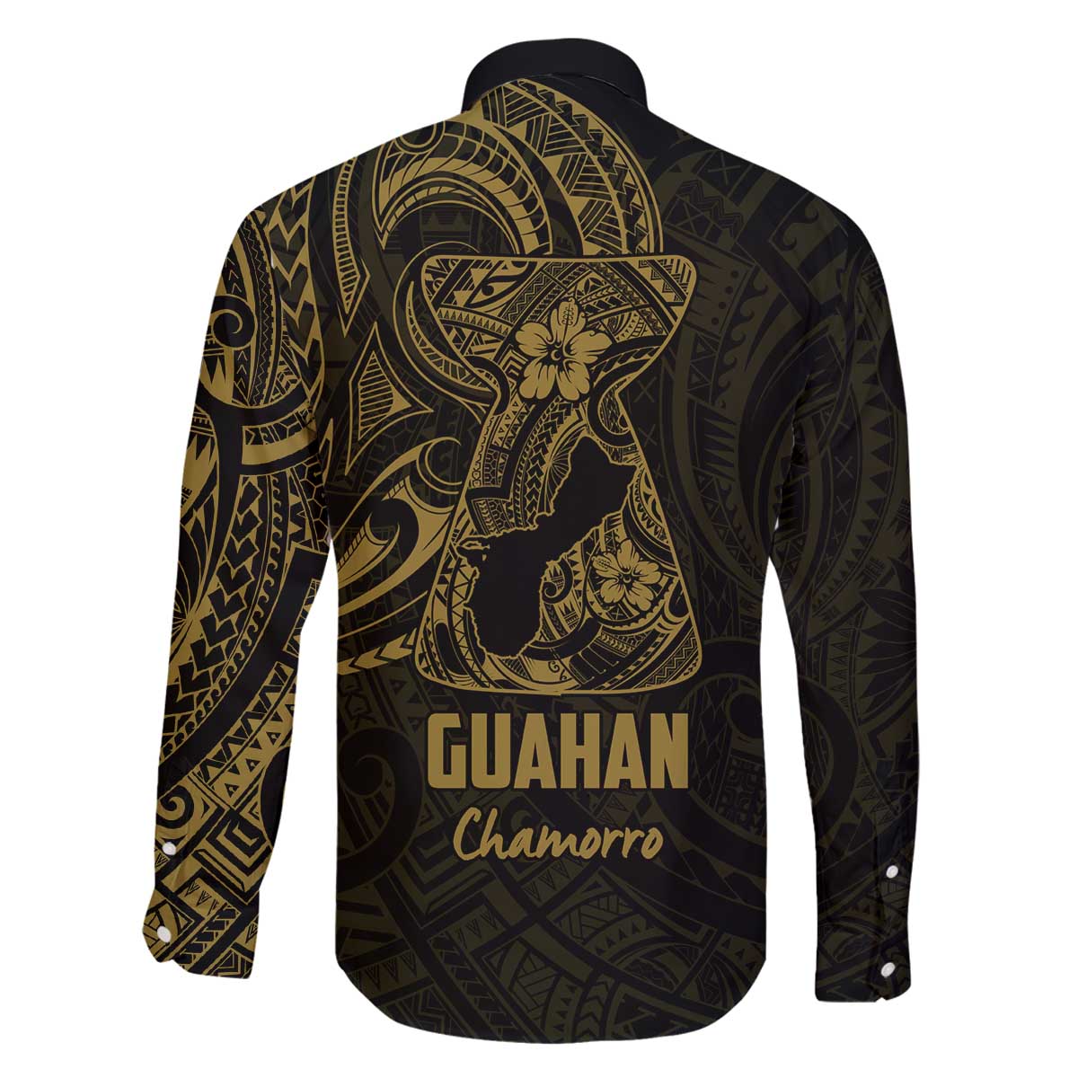 Gold Guam Latte Stone Tribal Tattoo Family Matching Off The Shoulder Long Sleeve Dress and Hawaiian Shirt Hafa Adai Six 7 One LT9 - Polynesian Pride