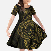 Gold Guam Latte Stone Tribal Tattoo Family Matching Off Shoulder Maxi Dress and Hawaiian Shirt Hafa Adai Six 7 One LT9 Daughter's Dress Gold - Polynesian Pride