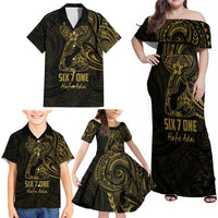 Gold Guam Latte Stone Tribal Tattoo Family Matching Off Shoulder Maxi Dress and Hawaiian Shirt Hafa Adai Six 7 One LT9 - Polynesian Pride