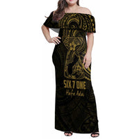 Gold Guam Latte Stone Tribal Tattoo Family Matching Off Shoulder Maxi Dress and Hawaiian Shirt Hafa Adai Six 7 One LT9 Mom's Dress Gold - Polynesian Pride