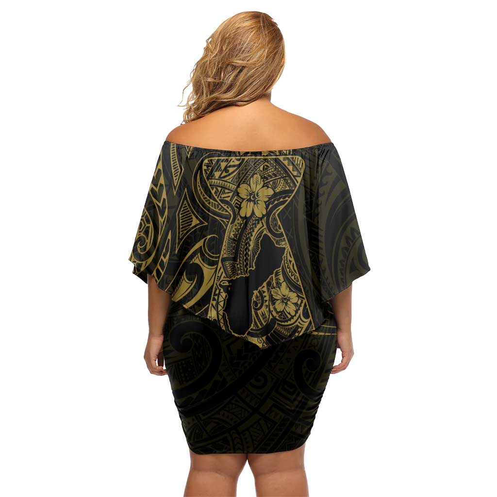 Gold Guam Latte Stone Tribal Tattoo Family Matching Off Shoulder Short Dress and Hawaiian Shirt Hafa Adai Six 7 One LT9 - Polynesian Pride