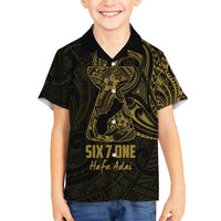 Gold Guam Latte Stone Tribal Tattoo Family Matching Off Shoulder Short Dress and Hawaiian Shirt Hafa Adai Six 7 One LT9 Son's Shirt Gold - Polynesian Pride