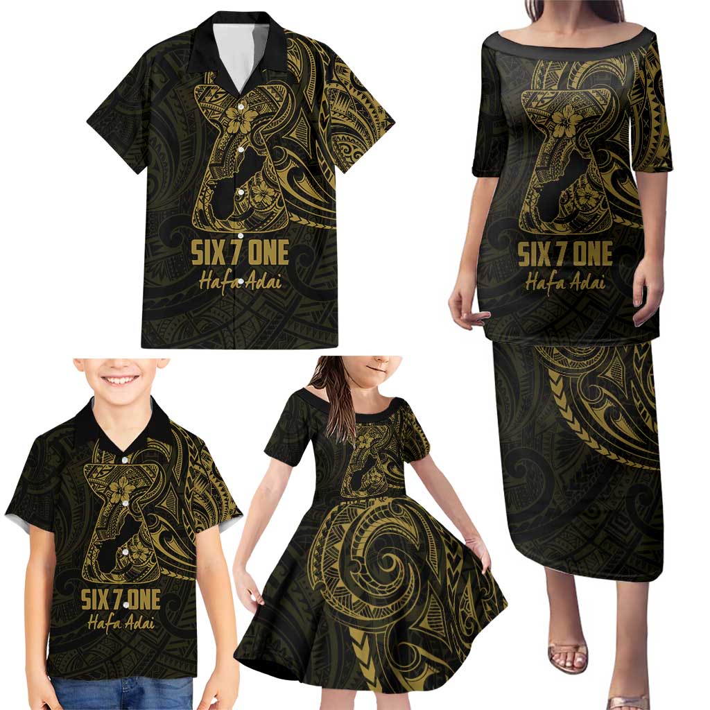 Gold Guam Latte Stone Tribal Tattoo Family Matching Puletasi and Hawaiian Shirt Hafa Adai Six 7 One LT9 - Polynesian Pride