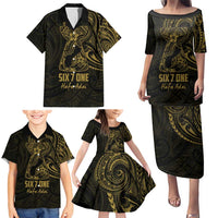 Gold Guam Latte Stone Tribal Tattoo Family Matching Puletasi and Hawaiian Shirt Hafa Adai Six 7 One LT9 - Polynesian Pride