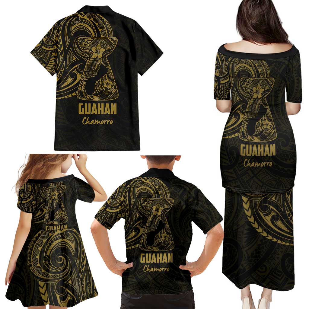 Gold Guam Latte Stone Tribal Tattoo Family Matching Puletasi and Hawaiian Shirt Hafa Adai Six 7 One LT9 - Polynesian Pride