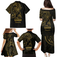 Gold Guam Latte Stone Tribal Tattoo Family Matching Puletasi and Hawaiian Shirt Hafa Adai Six 7 One LT9 - Polynesian Pride