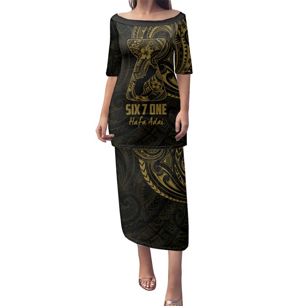 Gold Guam Latte Stone Tribal Tattoo Family Matching Puletasi and Hawaiian Shirt Hafa Adai Six 7 One LT9 Mom's Dress Gold - Polynesian Pride