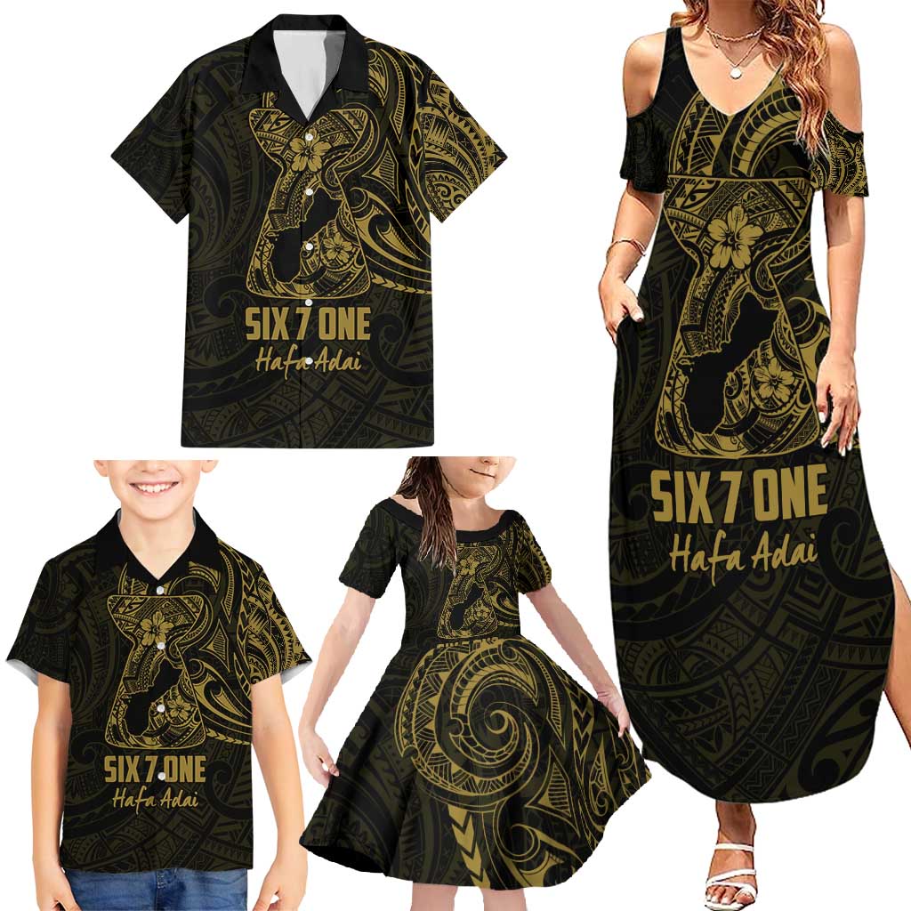 Gold Guam Latte Stone Tribal Tattoo Family Matching Summer Maxi Dress and Hawaiian Shirt Hafa Adai Six 7 One LT9 - Polynesian Pride