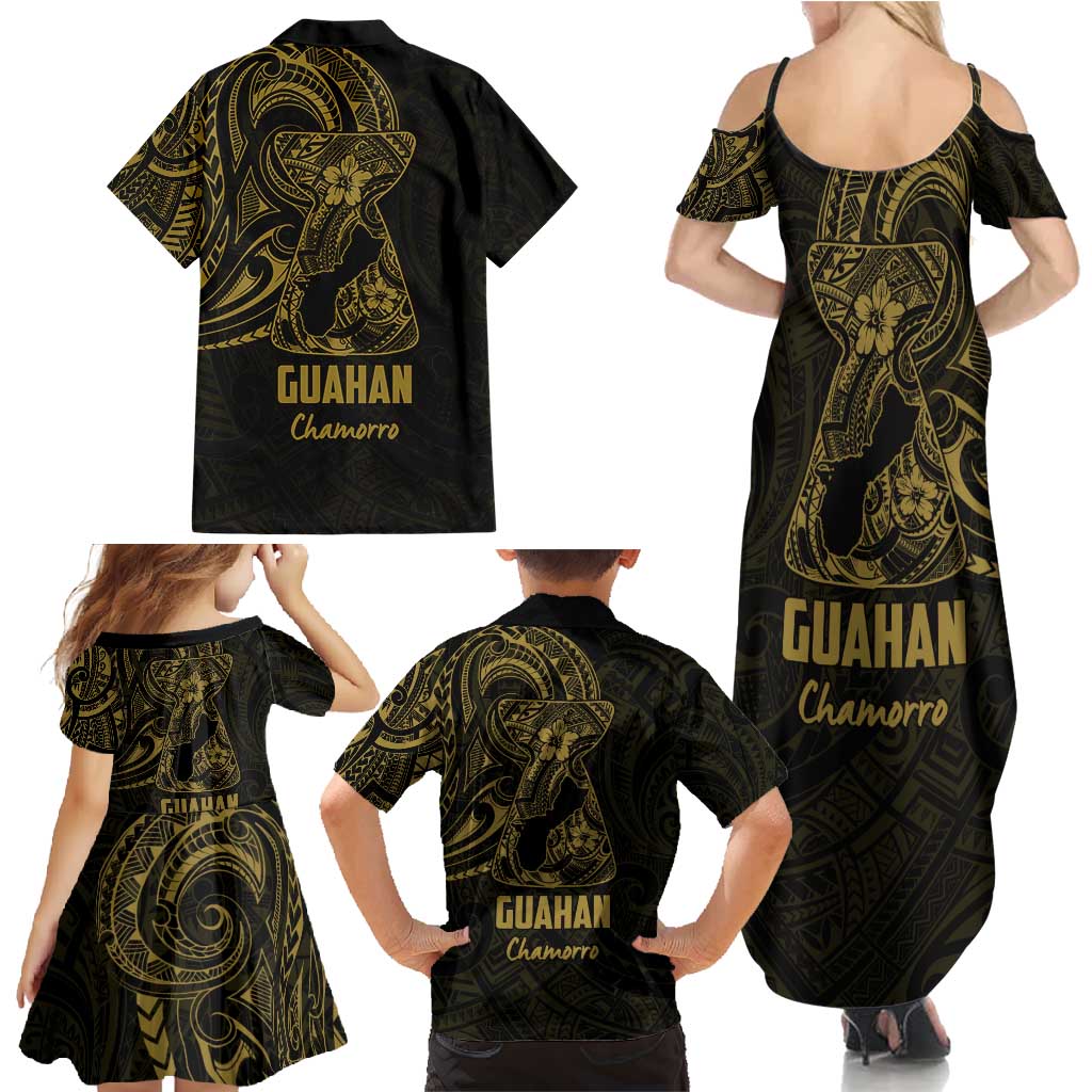 Gold Guam Latte Stone Tribal Tattoo Family Matching Summer Maxi Dress and Hawaiian Shirt Hafa Adai Six 7 One LT9 - Polynesian Pride