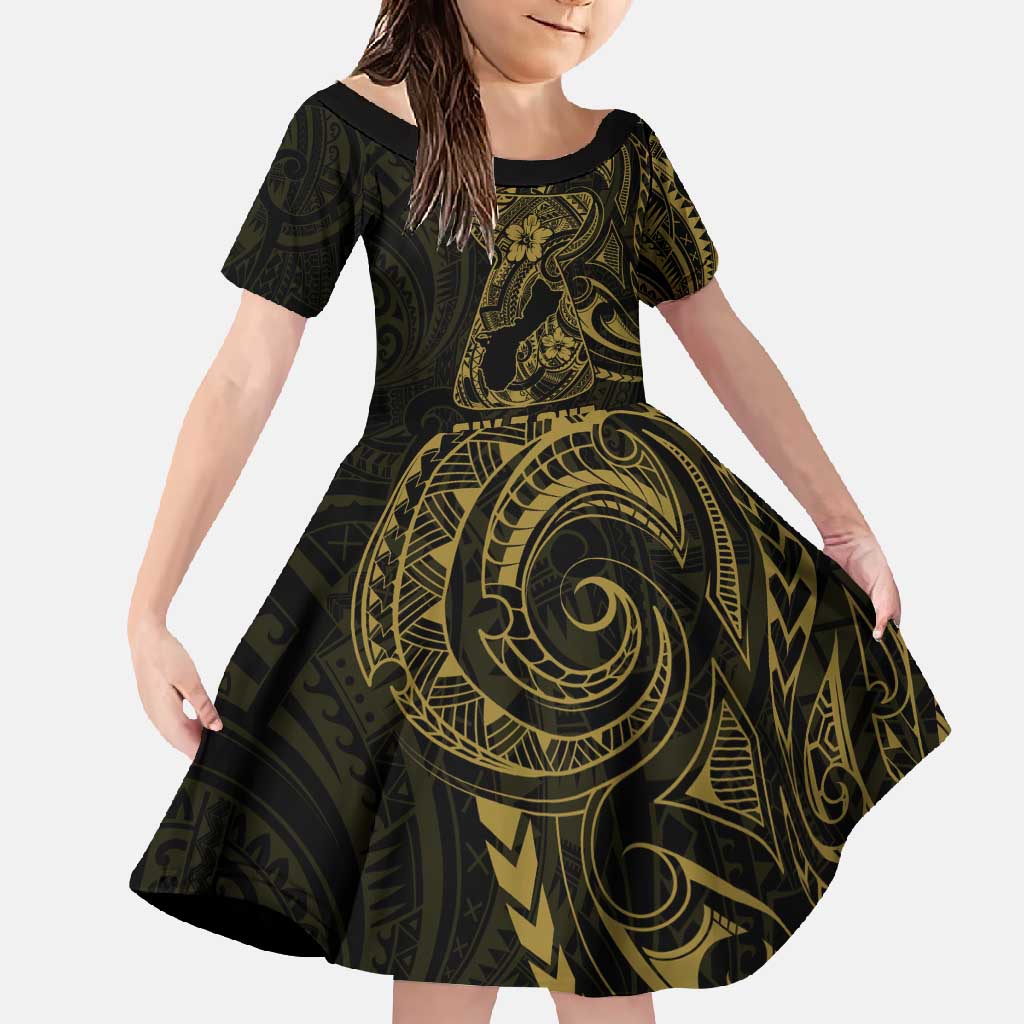 Gold Guam Latte Stone Tribal Tattoo Family Matching Tank Maxi Dress and Hawaiian Shirt Hafa Adai Six 7 One LT9 Daughter's Dress Gold - Polynesian Pride