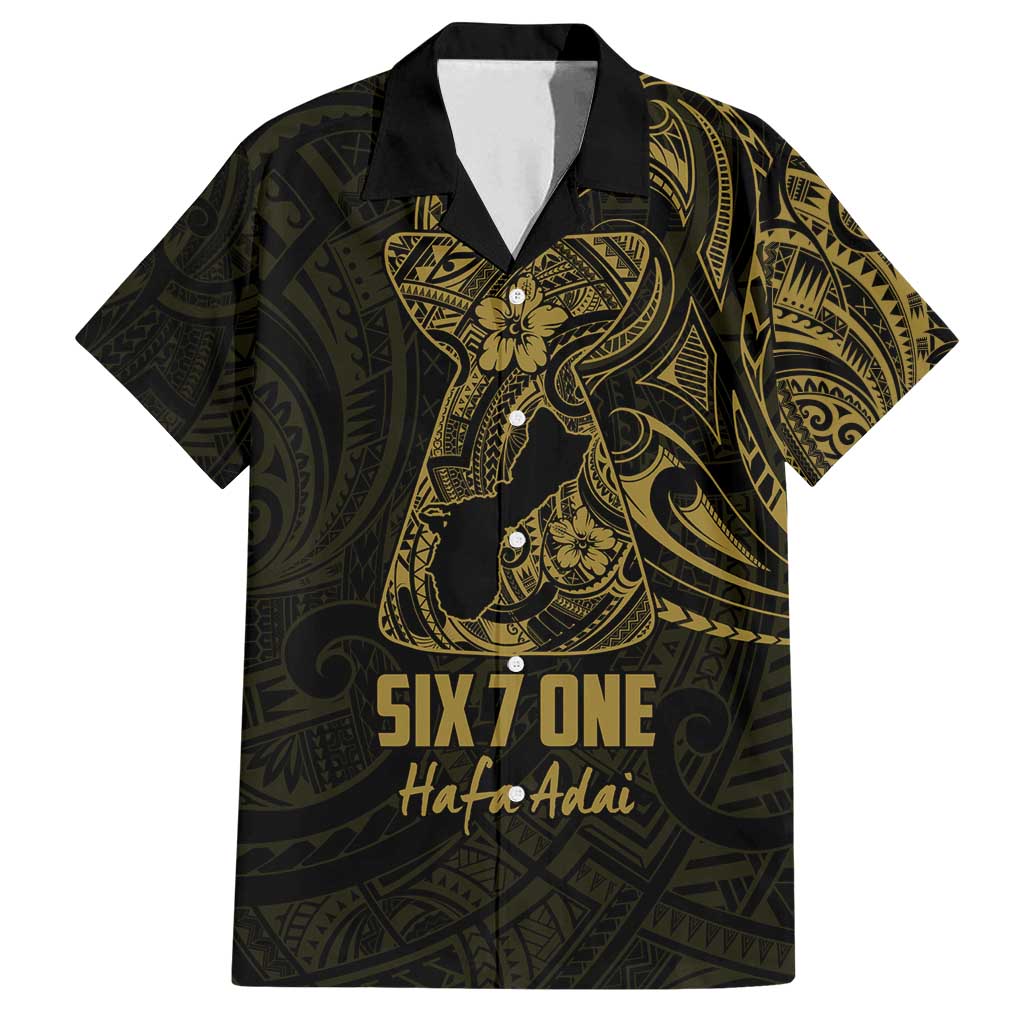 Gold Guam Latte Stone Tribal Tattoo Family Matching Tank Maxi Dress and Hawaiian Shirt Hafa Adai Six 7 One LT9 Dad's Shirt - Short Sleeve Gold - Polynesian Pride