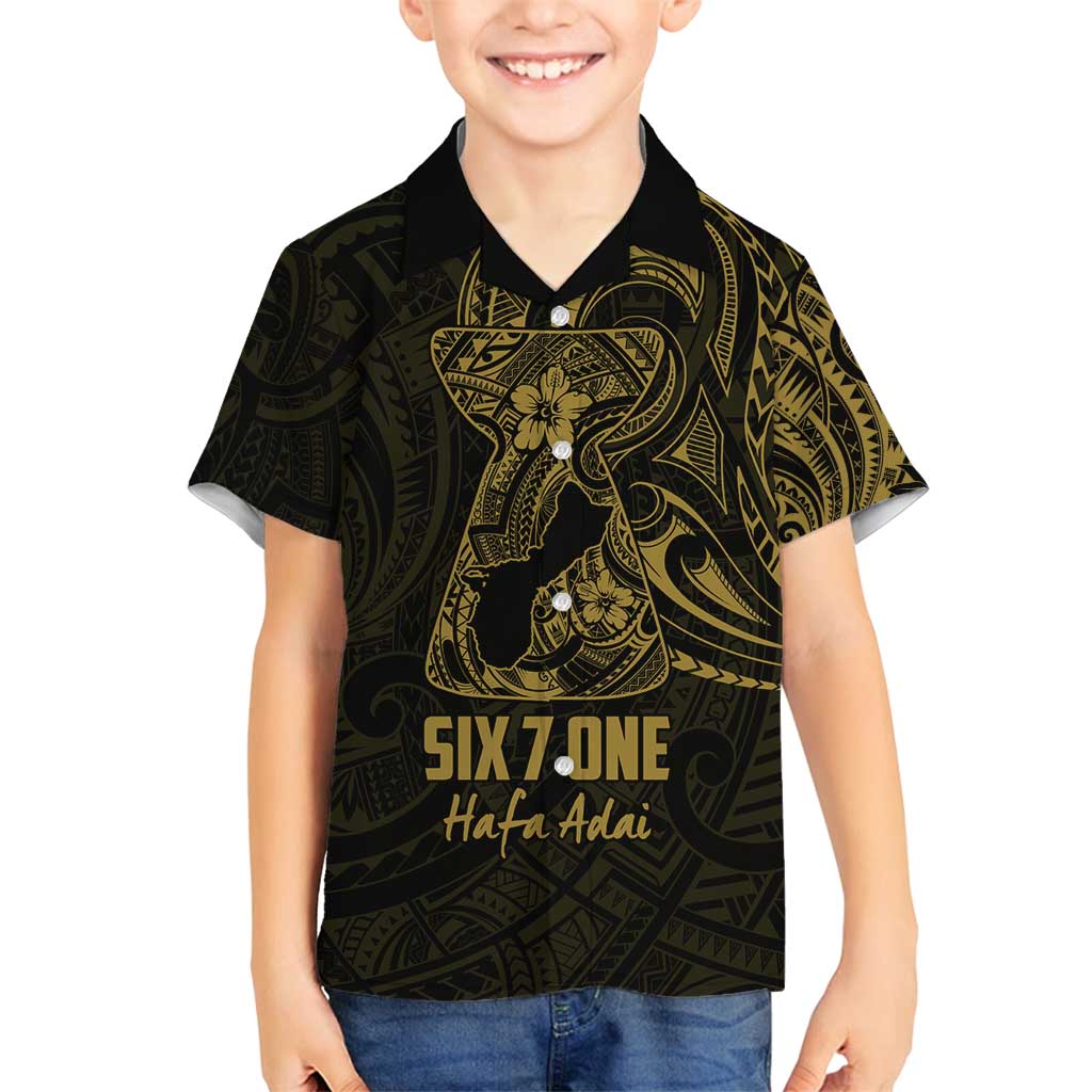 Gold Guam Latte Stone Tribal Tattoo Family Matching Tank Maxi Dress and Hawaiian Shirt Hafa Adai Six 7 One LT9 Son's Shirt Gold - Polynesian Pride