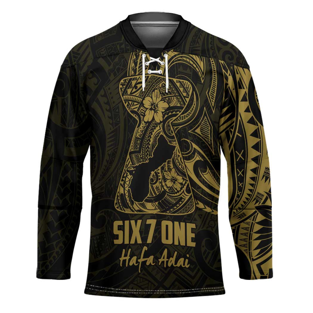 Gold Guam Latte Stone Tribal Tattoo Hockey Jersey Hafa Adai Six 7 One - Polynesian Pride