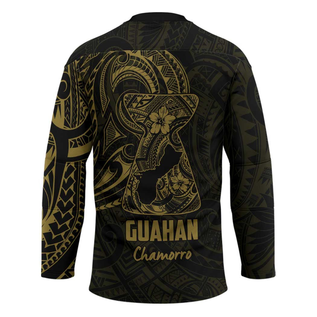 Gold Guam Latte Stone Tribal Tattoo Hockey Jersey Hafa Adai Six 7 One - Polynesian Pride