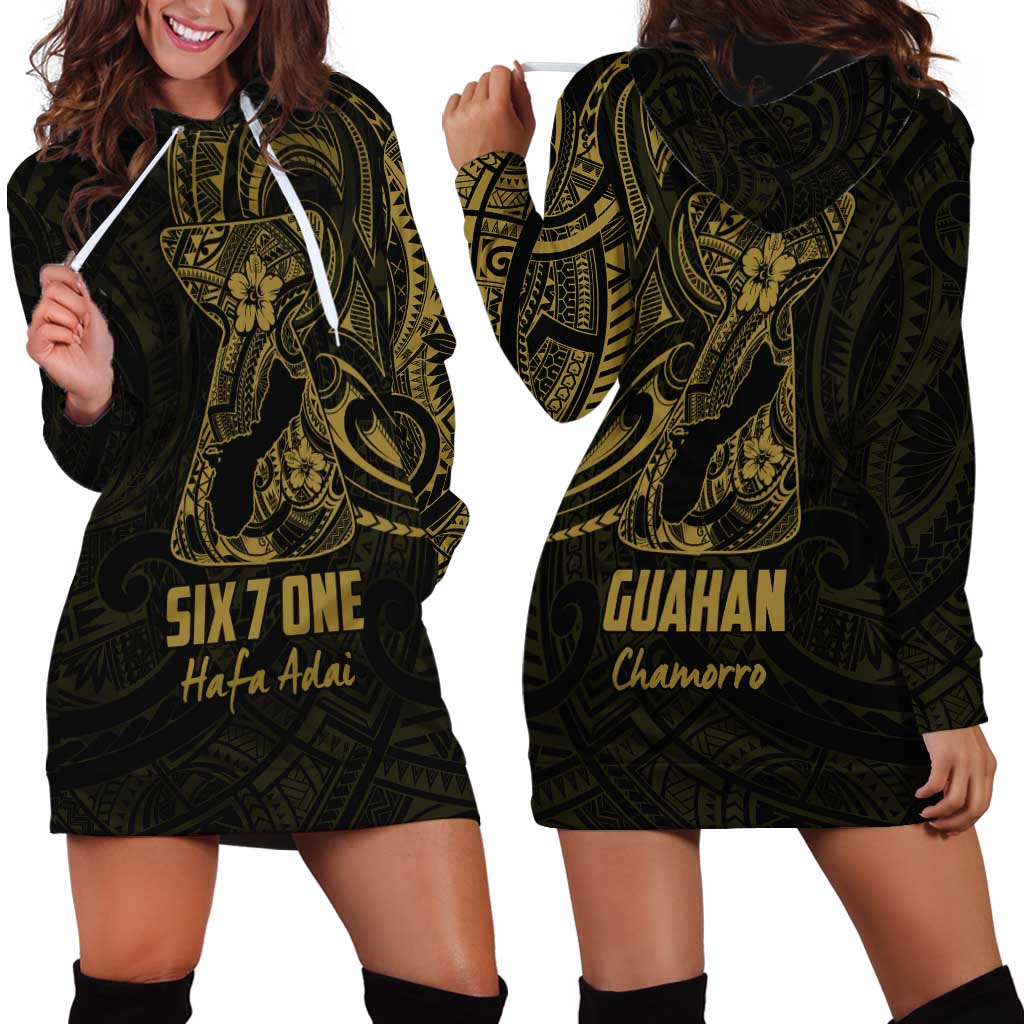Gold Guam Latte Stone Tribal Tattoo Hoodie Dress Hafa Adai Six 7 One LT9 - Polynesian Pride