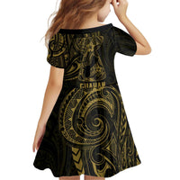 Gold Guam Latte Stone Tribal Tattoo Kid Short Sleeve Dress Hafa Adai Six 7 One LT9 - Polynesian Pride