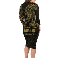 Gold Guam Latte Stone Tribal Tattoo Long Sleeve Bodycon Dress Hafa Adai Six 7 One LT9 - Polynesian Pride