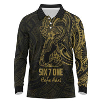 Gold Guam Latte Stone Tribal Tattoo Long Sleeve Polo Shirt Hafa Adai Six 7 One LT9 Gold - Polynesian Pride
