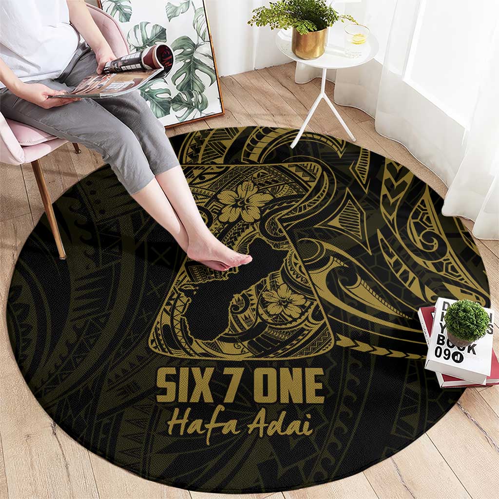 Gold Guam Latte Stone Tribal Tattoo Round Carpet Hafa Adai Six 7 One