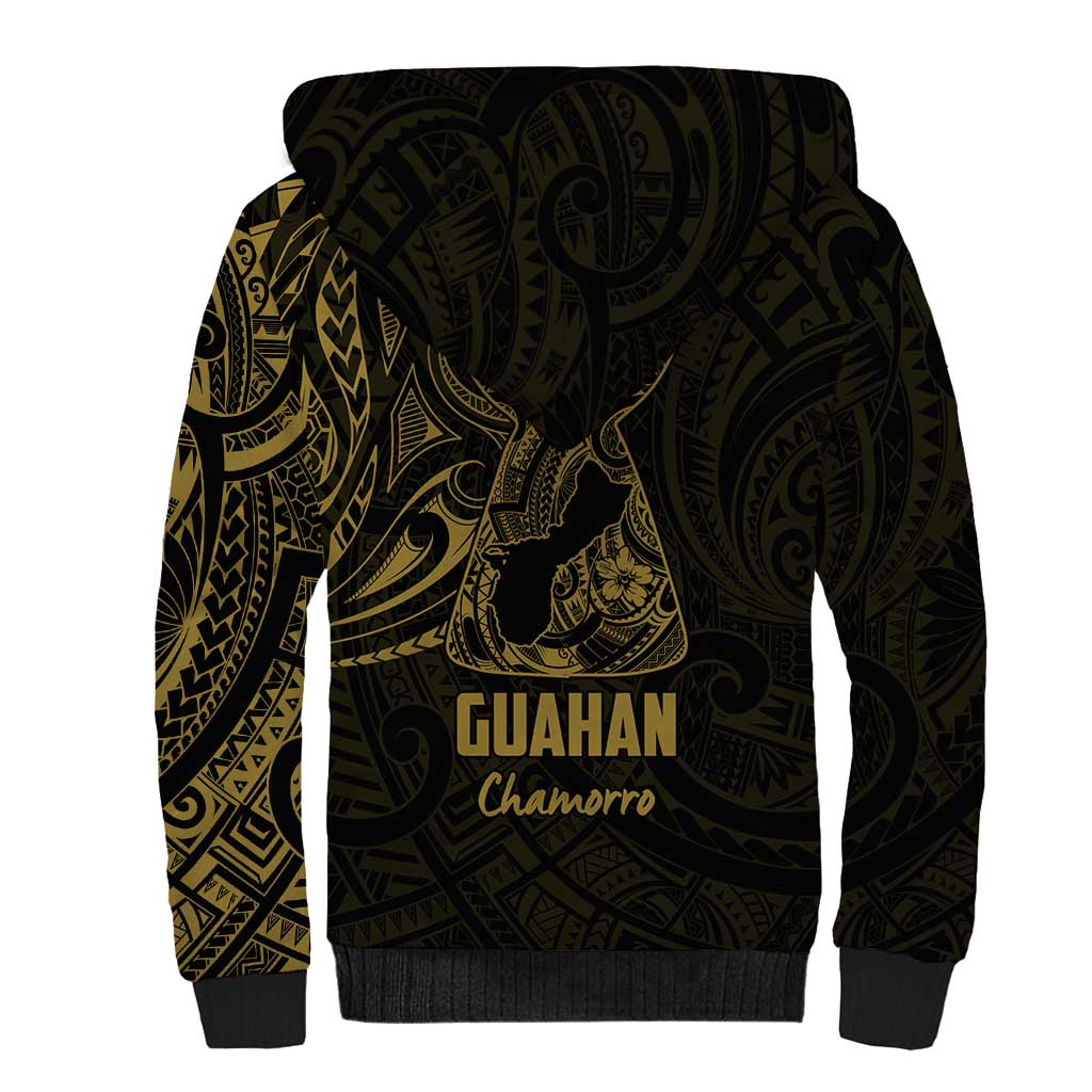 Gold Guam Latte Stone Tribal Tattoo Sherpa Hoodie Hafa Adai Six 7 One LT9 - Polynesian Pride