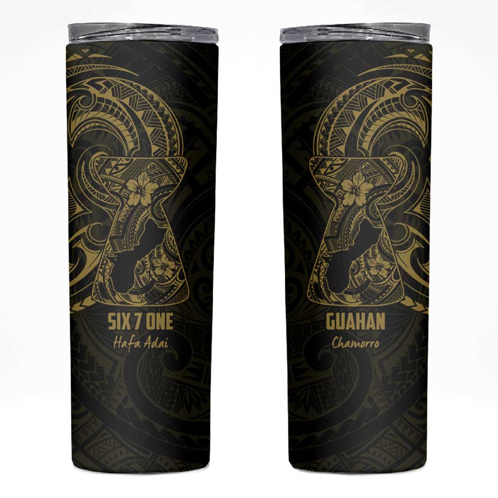 Gold Guam Latte Stone Tribal Tattoo Skinny Tumbler Hafa Adai Six 7 One LT9 Gold - Polynesian Pride