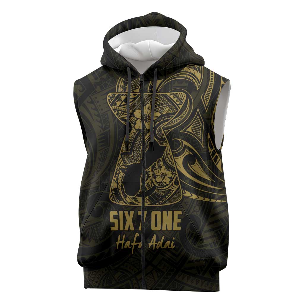 Gold Guam Latte Stone Tribal Tattoo Sleeveless Zip Hoodie Hafa Adai Six 7 One LT9 Gold - Polynesian Pride