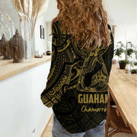 Gold Guam Latte Stone Tribal Tattoo Women Casual Shirt Hafa Adai Six 7 One LT9 - Polynesian Pride