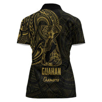 Gold Guam Latte Stone Tribal Tattoo Women Polo Shirt Hafa Adai Six 7 One LT9 - Polynesian Pride