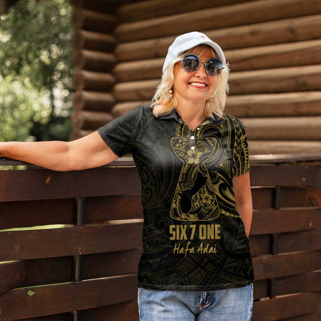 Gold Guam Latte Stone Tribal Tattoo Women Polo Shirt Hafa Adai Six 7 One LT9 - Polynesian Pride