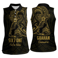 Gold Guam Latte Stone Tribal Tattoo Women Sleeveless Polo Shirt Hafa Adai Six 7 One LT9 - Polynesian Pride