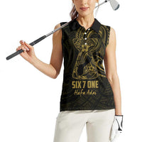 Gold Guam Latte Stone Tribal Tattoo Women Sleeveless Polo Shirt Hafa Adai Six 7 One LT9 - Polynesian Pride
