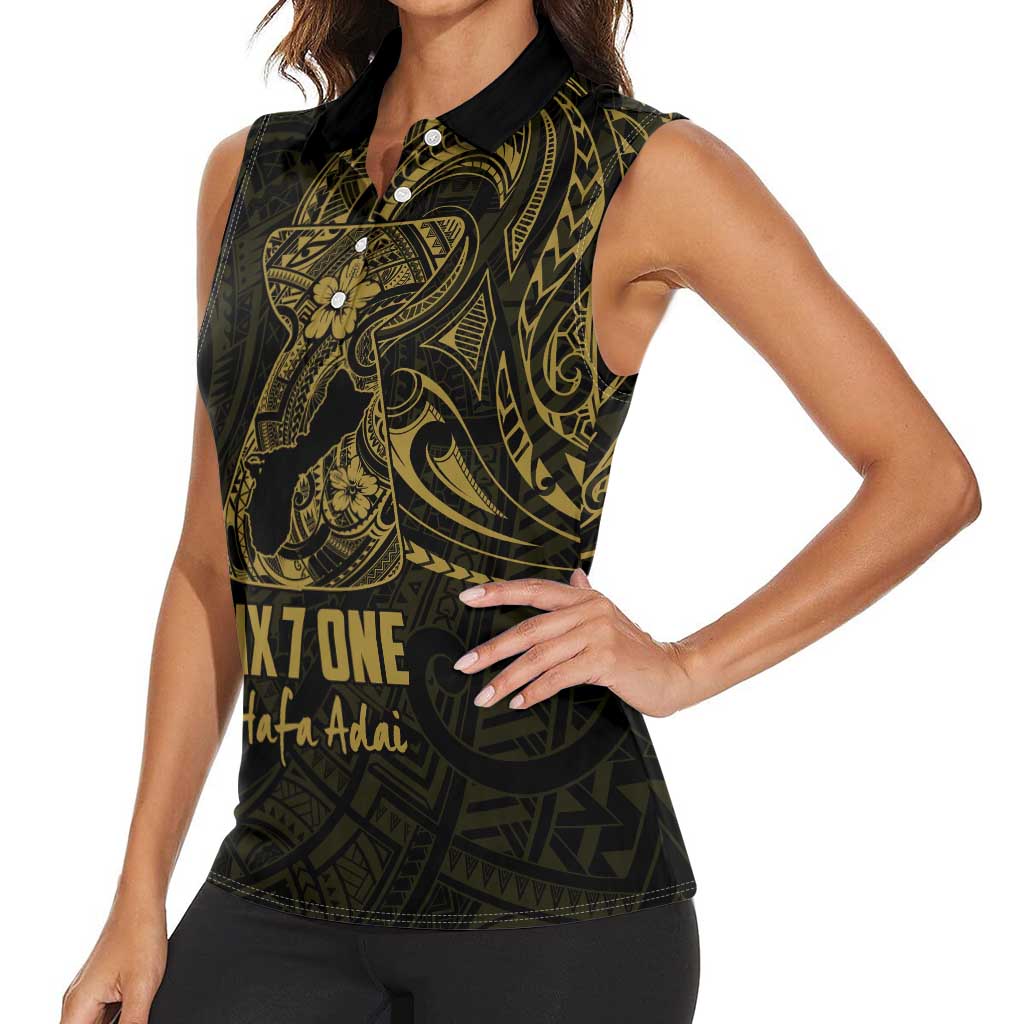 Gold Guam Latte Stone Tribal Tattoo Women Sleeveless Polo Shirt Hafa Adai Six 7 One LT9 - Polynesian Pride