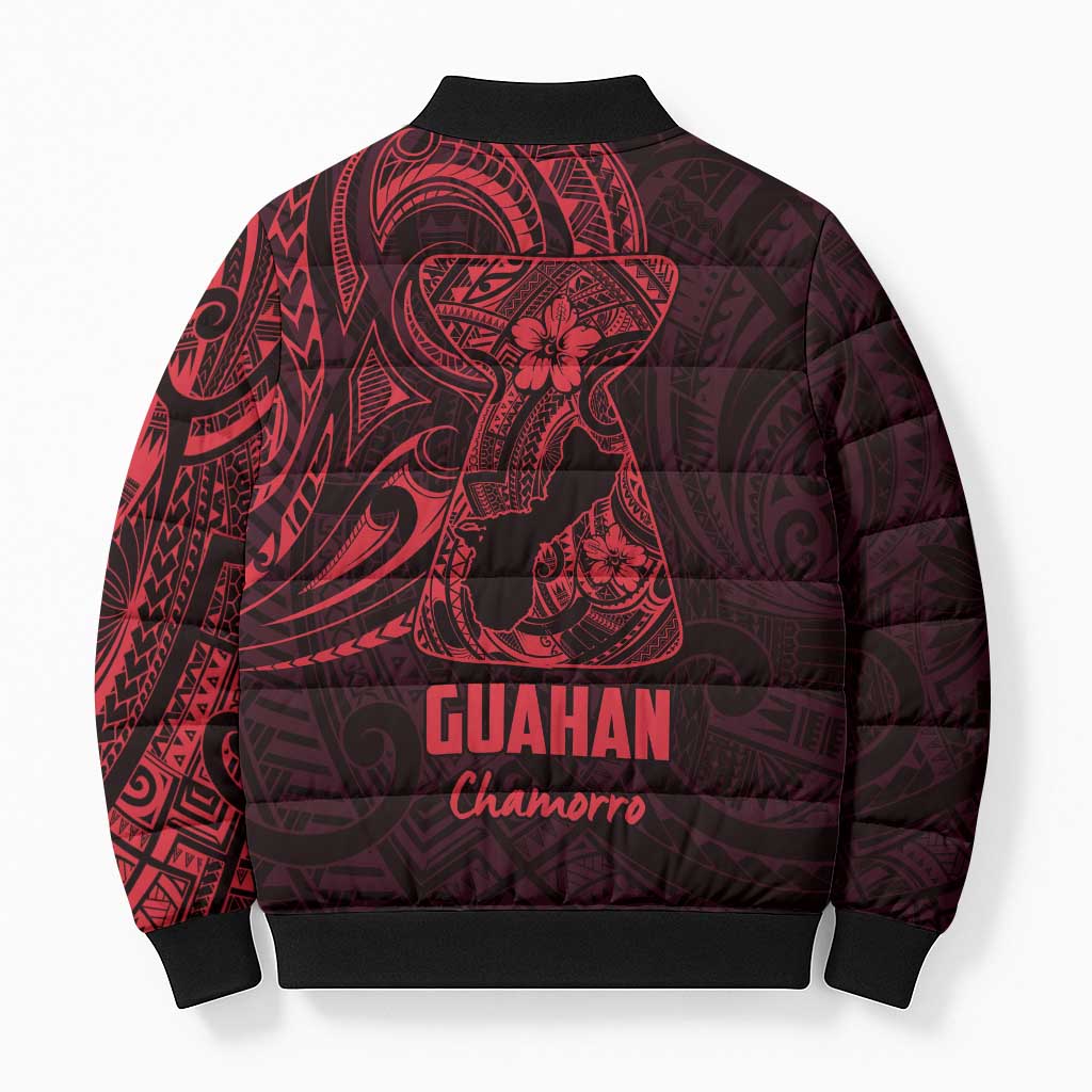 Oxblood Guam Latte Stone Tribal Tattoo Bomber Puffer Jacket Hafa Adai Six 7 One - Polynesian Pride