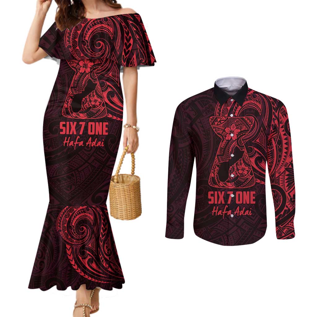 Oxblood Guam Latte Stone Tribal Tattoo Couples Matching Mermaid Dress and Long Sleeve Button Shirt Hafa Adai Six 7 One LT9 Oxblood - Polynesian Pride