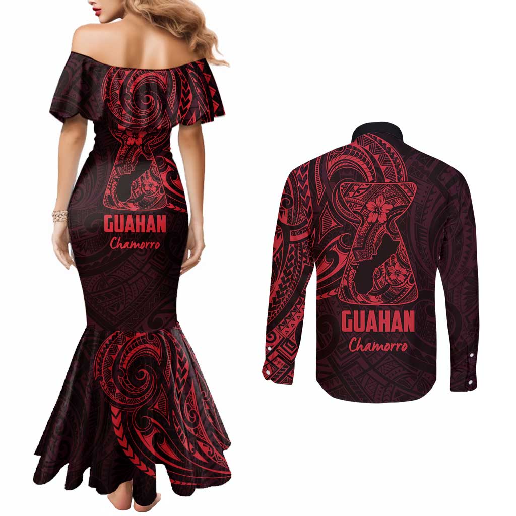 Oxblood Guam Latte Stone Tribal Tattoo Couples Matching Mermaid Dress and Long Sleeve Button Shirt Hafa Adai Six 7 One LT9 - Polynesian Pride