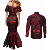 Oxblood Guam Latte Stone Tribal Tattoo Couples Matching Mermaid Dress and Long Sleeve Button Shirt Hafa Adai Six 7 One LT9 - Polynesian Pride