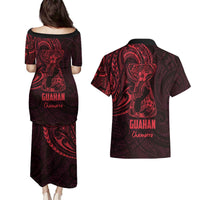 Oxblood Guam Latte Stone Tribal Tattoo Couples Matching Puletasi and Hawaiian Shirt Hafa Adai Six 7 One LT9 - Polynesian Pride