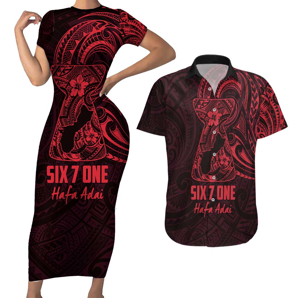 Oxblood Guam Latte Stone Tribal Tattoo Couples Matching Short Sleeve Bodycon Dress and Hawaiian Shirt Hafa Adai Six 7 One LT9 Oxblood - Polynesian Pride
