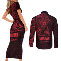 Oxblood Guam Latte Stone Tribal Tattoo Couples Matching Short Sleeve Bodycon Dress and Long Sleeve Button Shirt Hafa Adai Six 7 One LT9 - Polynesian Pride