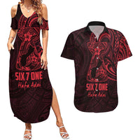 Oxblood Guam Latte Stone Tribal Tattoo Couples Matching Summer Maxi Dress and Hawaiian Shirt Hafa Adai Six 7 One LT9 Oxblood - Polynesian Pride