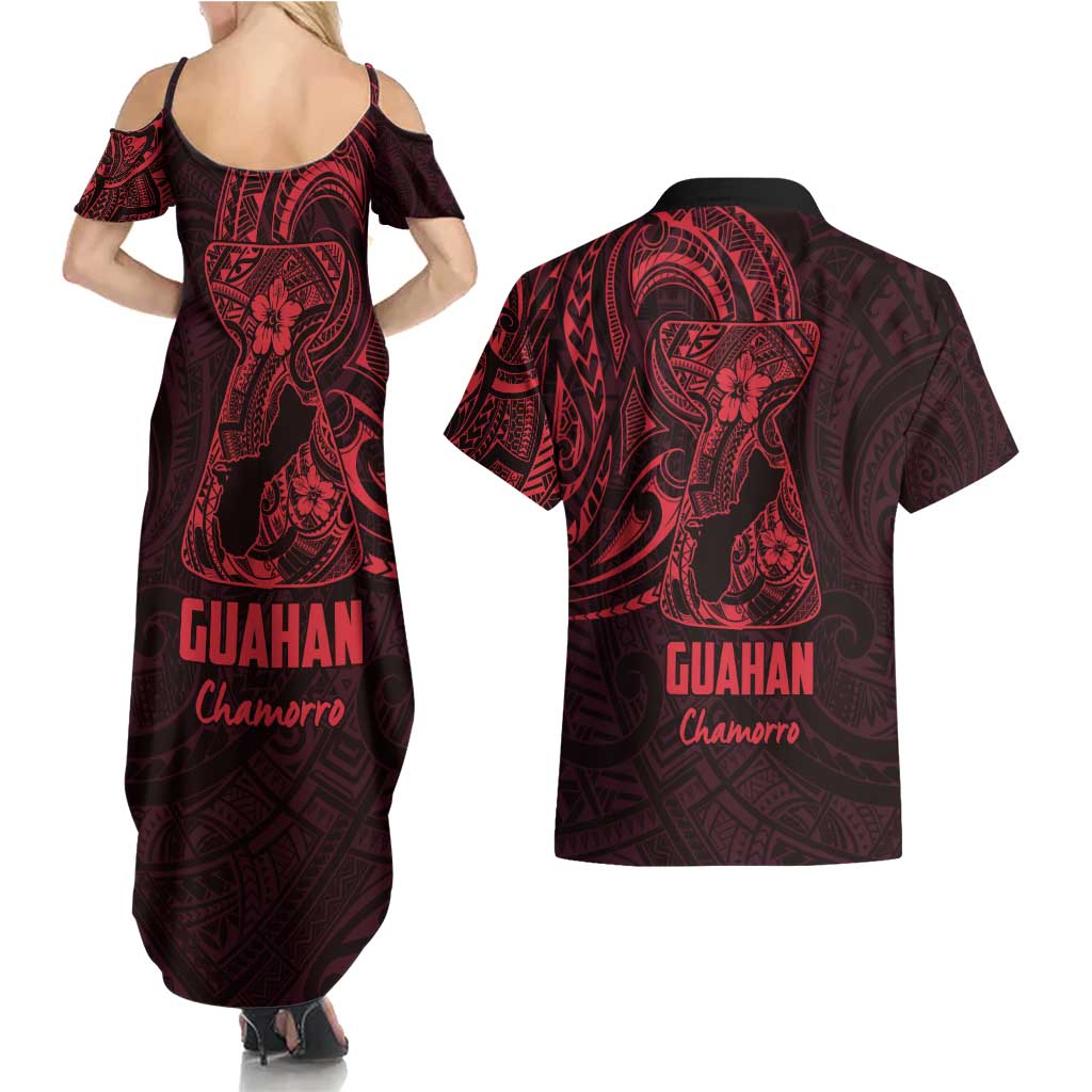 Oxblood Guam Latte Stone Tribal Tattoo Couples Matching Summer Maxi Dress and Hawaiian Shirt Hafa Adai Six 7 One LT9 - Polynesian Pride
