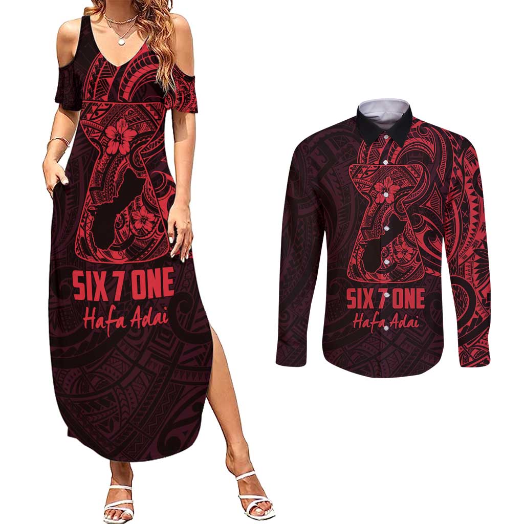 Oxblood Guam Latte Stone Tribal Tattoo Couples Matching Summer Maxi Dress and Long Sleeve Button Shirt Hafa Adai Six 7 One LT9 Oxblood - Polynesian Pride