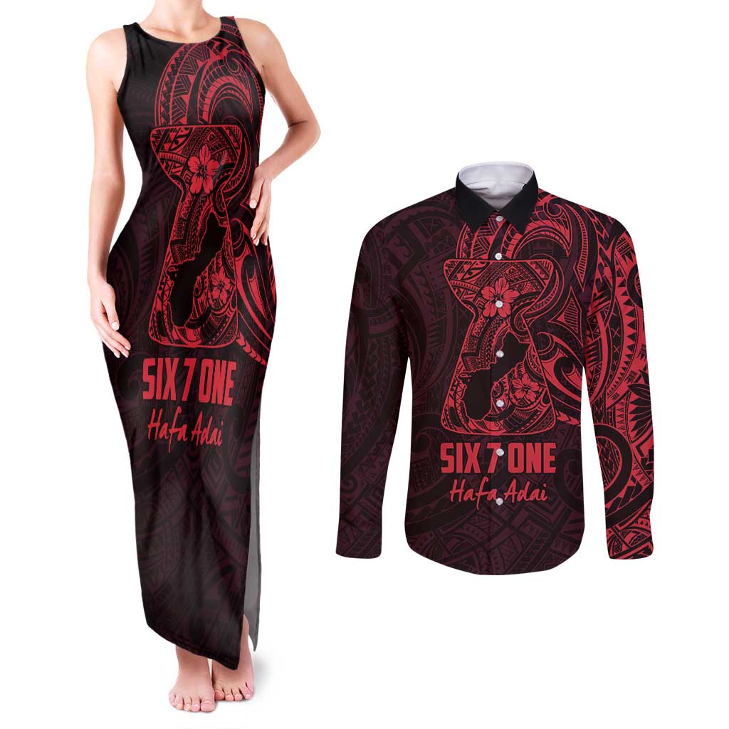 Oxblood Guam Latte Stone Tribal Tattoo Couples Matching Tank Maxi Dress and Long Sleeve Button Shirt Hafa Adai Six 7 One LT9 Oxblood - Polynesian Pride