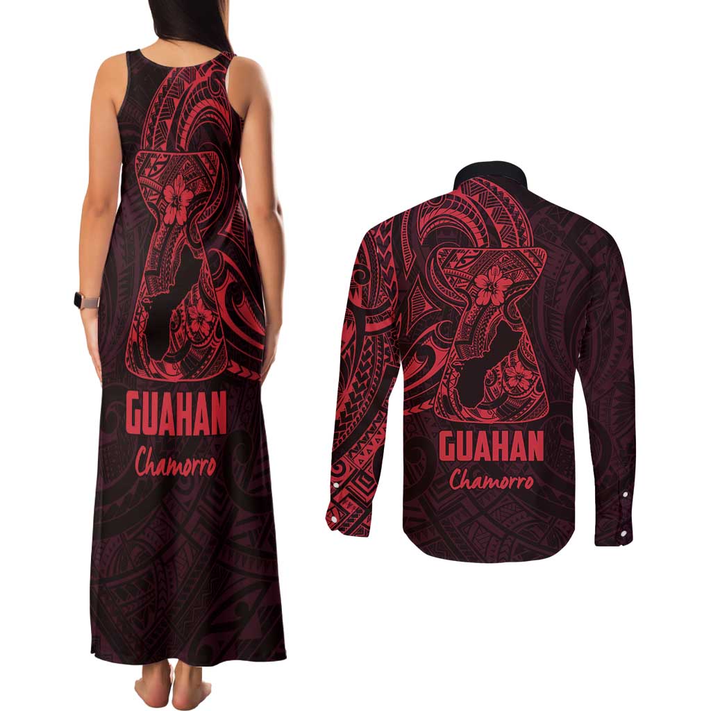 Oxblood Guam Latte Stone Tribal Tattoo Couples Matching Tank Maxi Dress and Long Sleeve Button Shirt Hafa Adai Six 7 One LT9 - Polynesian Pride