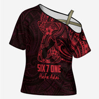 Oxblood Guam Latte Stone Tribal Tattoo Cross Shoulder Shirt Hafa Adai Six 7 One LT9 Female Oxblood - Polynesian Pride