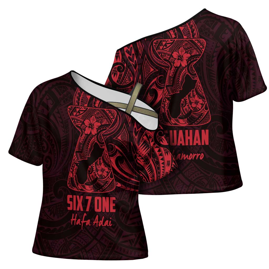 Oxblood Guam Latte Stone Tribal Tattoo Cross Shoulder Shirt Hafa Adai Six 7 One LT9 - Polynesian Pride