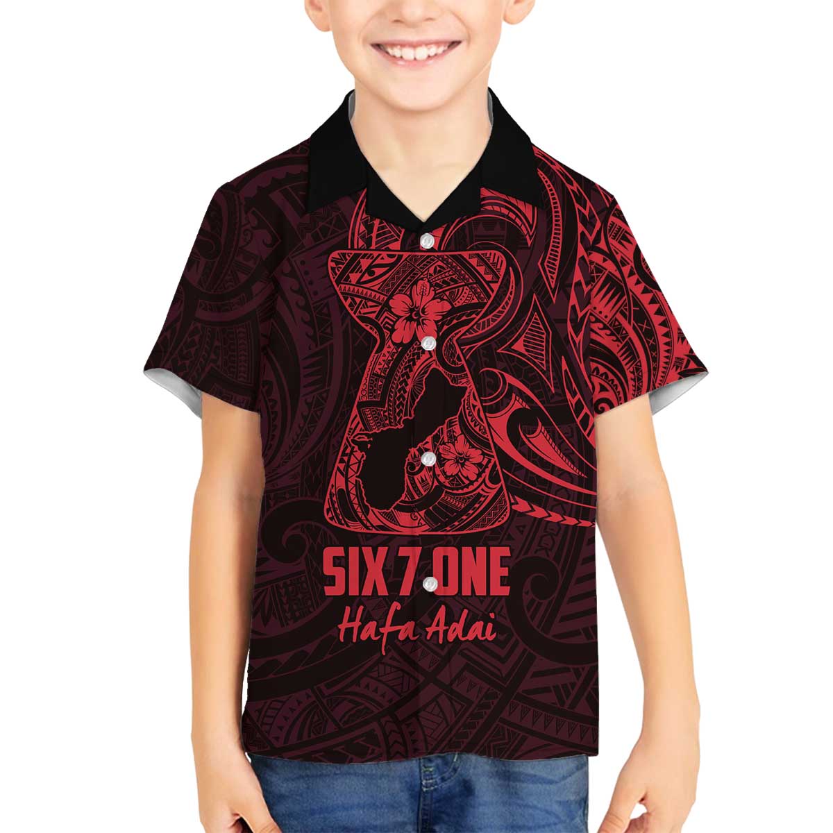 Oxblood Guam Latte Stone Tribal Tattoo Family Matching Off The Shoulder Long Sleeve Dress and Hawaiian Shirt Hafa Adai Six 7 One LT9 Son's Shirt Oxblood - Polynesian Pride