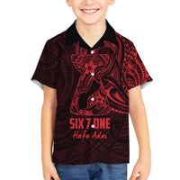 Oxblood Guam Latte Stone Tribal Tattoo Family Matching Off The Shoulder Long Sleeve Dress and Hawaiian Shirt Hafa Adai Six 7 One LT9 Son's Shirt Oxblood - Polynesian Pride