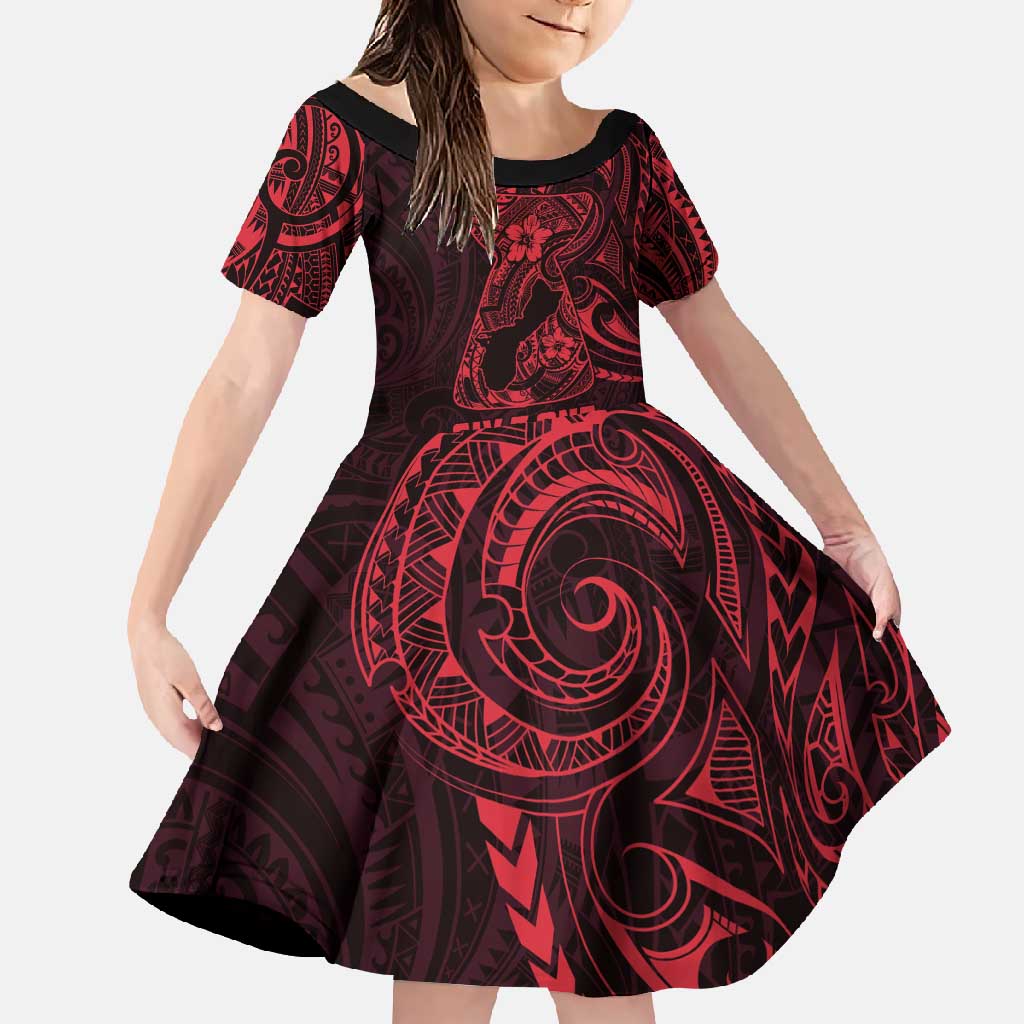 Oxblood Guam Latte Stone Tribal Tattoo Family Matching Off Shoulder Maxi Dress and Hawaiian Shirt Hafa Adai Six 7 One LT9 Daughter's Dress Oxblood - Polynesian Pride